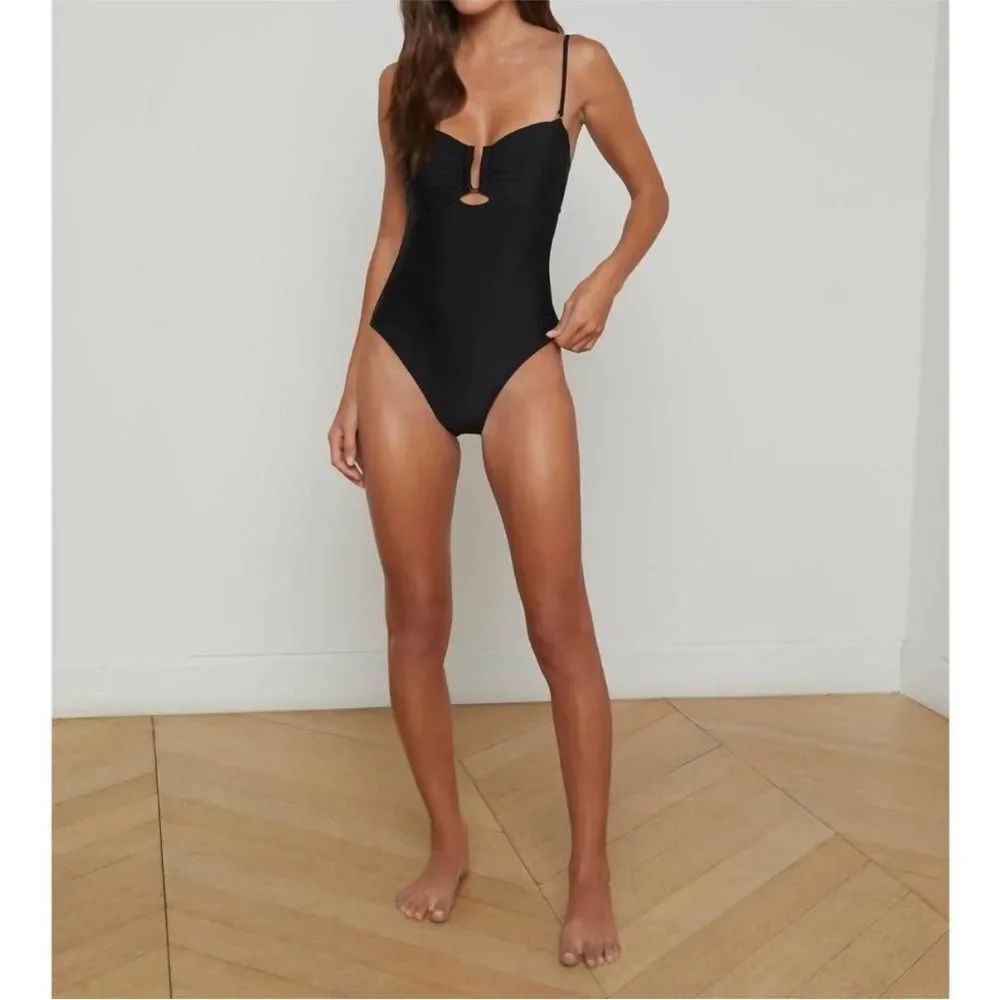 NEW L'AGENCE emelia bandeau one-piece swimsuit in black
